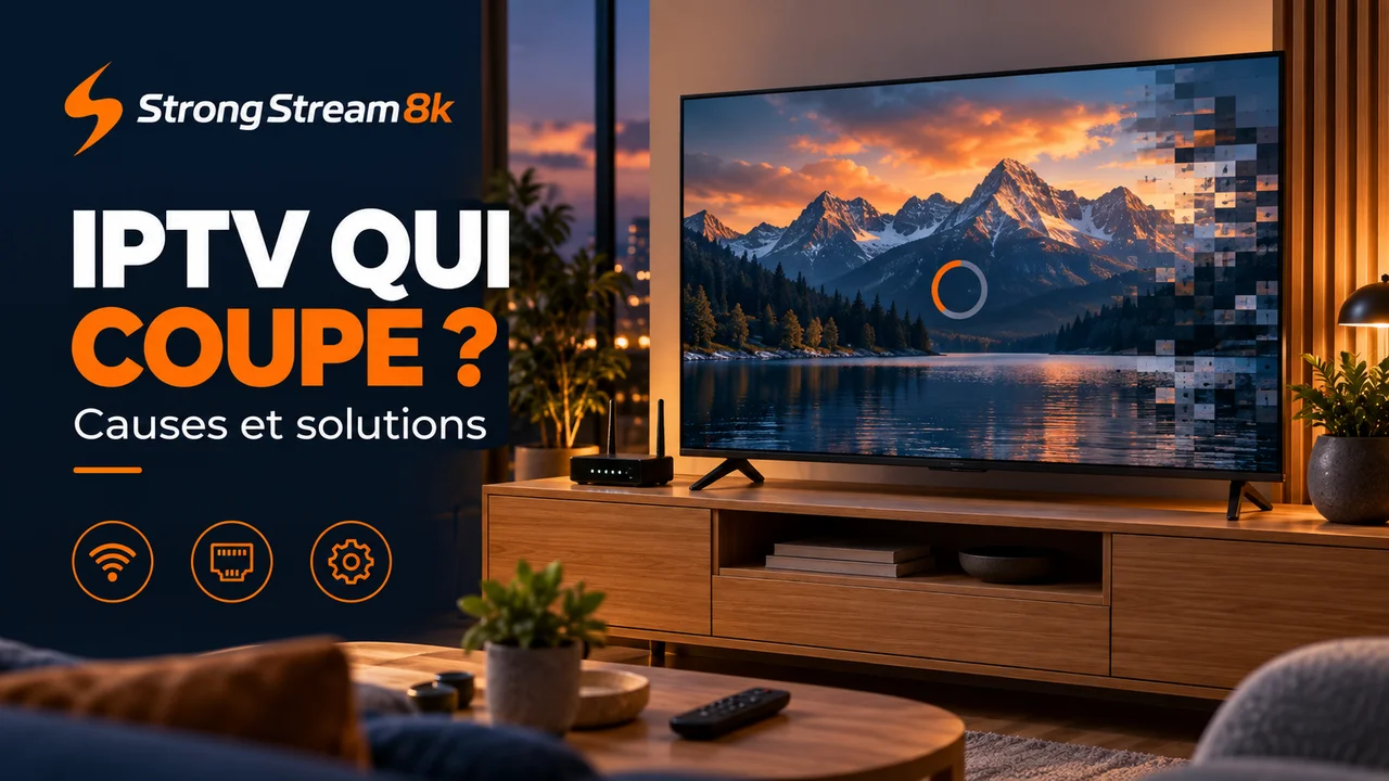 IPTV qui coupe : téléviseur avec chargement vidéo, routeur et conseils de dépannage StrongStream8k