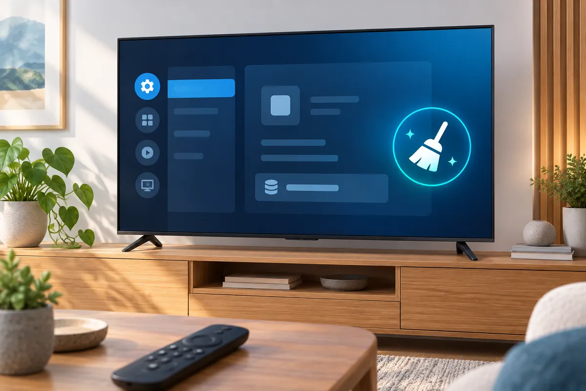 Illustration d’un téléviseur et d’une télécommande pour le nettoyage du cache des applications TV